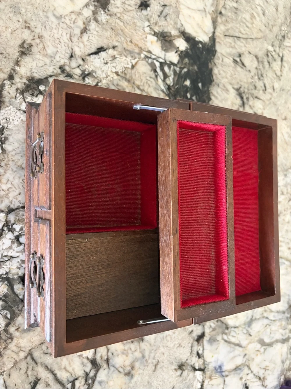 Classic Wooden Jewelry Organizer Box in Brown with Brass Handles